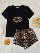 Light Gray Leopard Lip Graphic Top and Shorts Lounge Set Pajamas