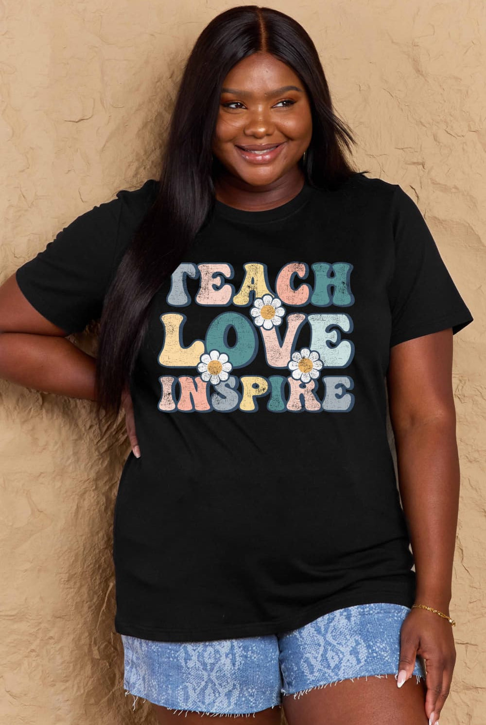 Tan TEACH LOVE INSPIRE Graphic Cotton T-Shirt Graphic Tees