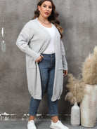 Light Slate Gray Plus Size Long Sleeve Pocketed Cardigan Clothing