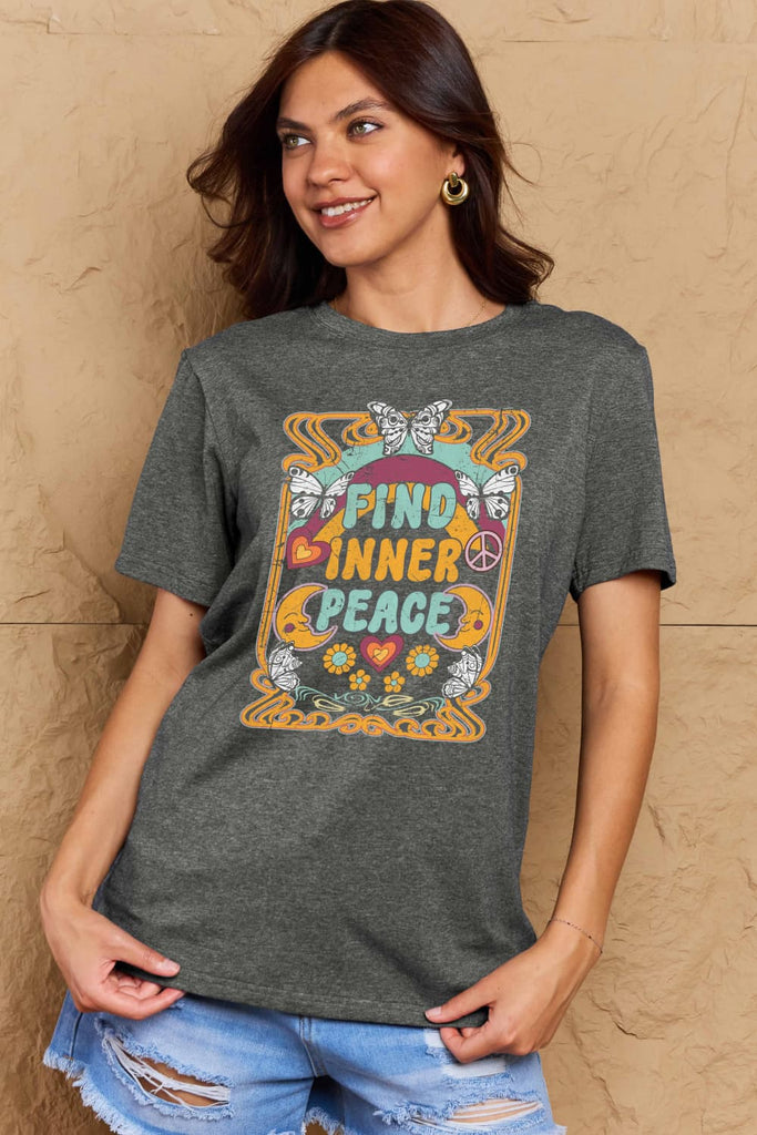 Rosy Brown FIND INNER PEACE Graphic Cotton T-Shirt Graphic Tees