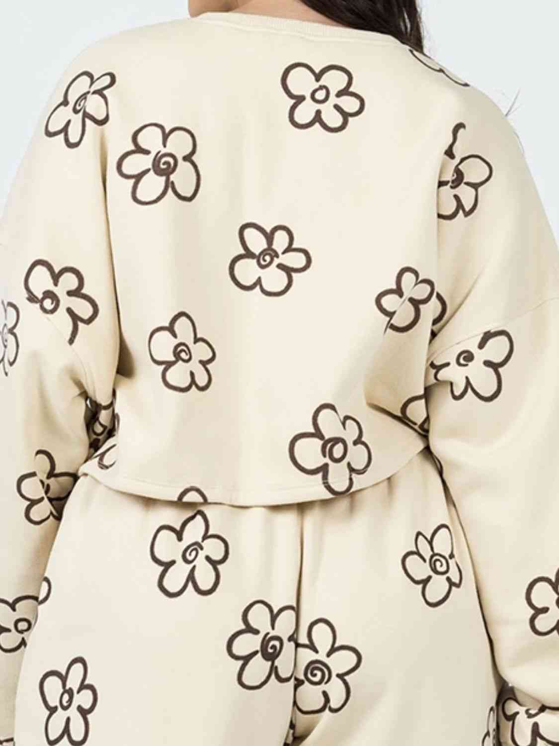 Antique White Floral Dropped Shoulder Sweatshirt and Shorts Set Loungewear