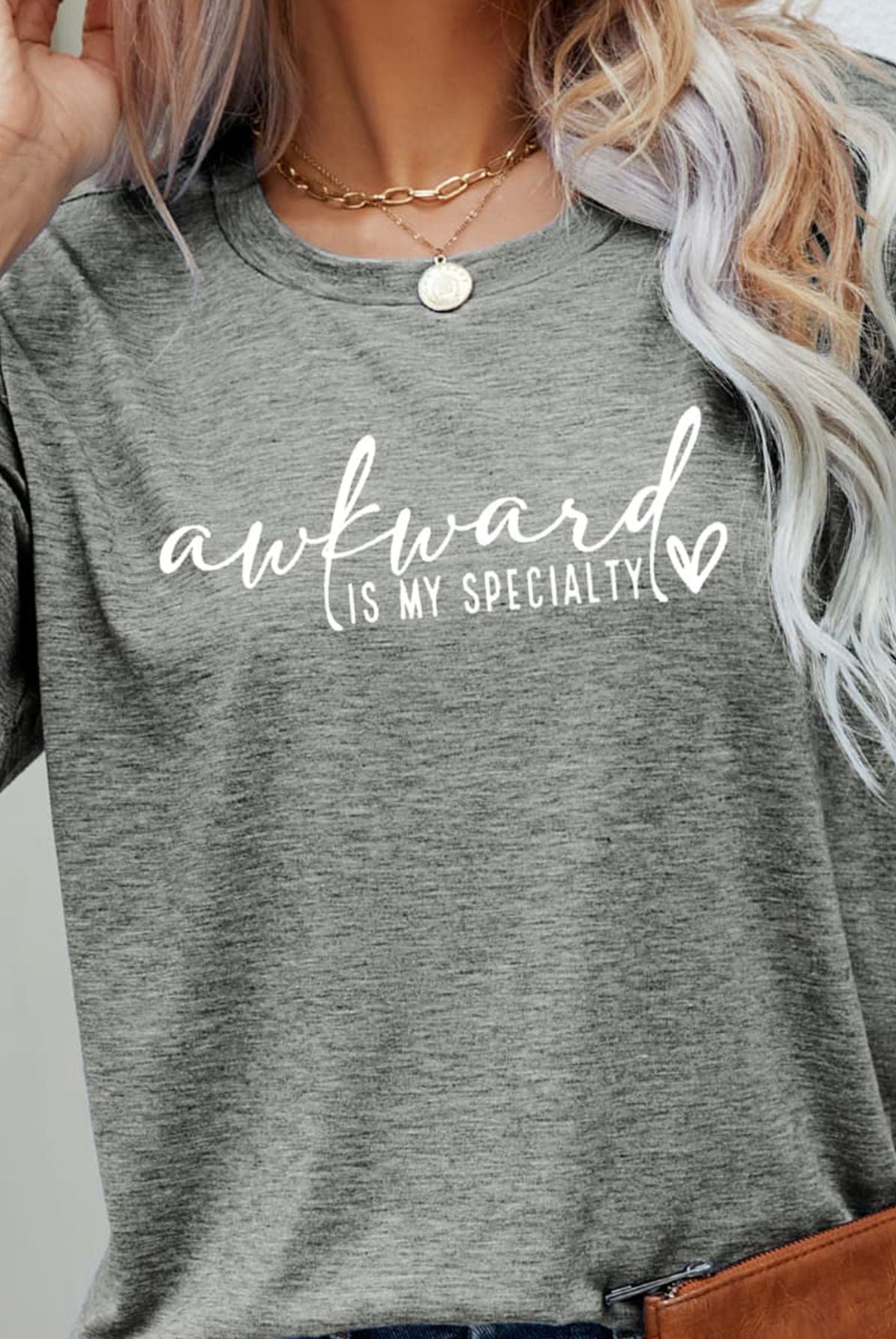 Light Slate Gray AWKWARD IS MY SPECIALTY Graphic Tee Tops