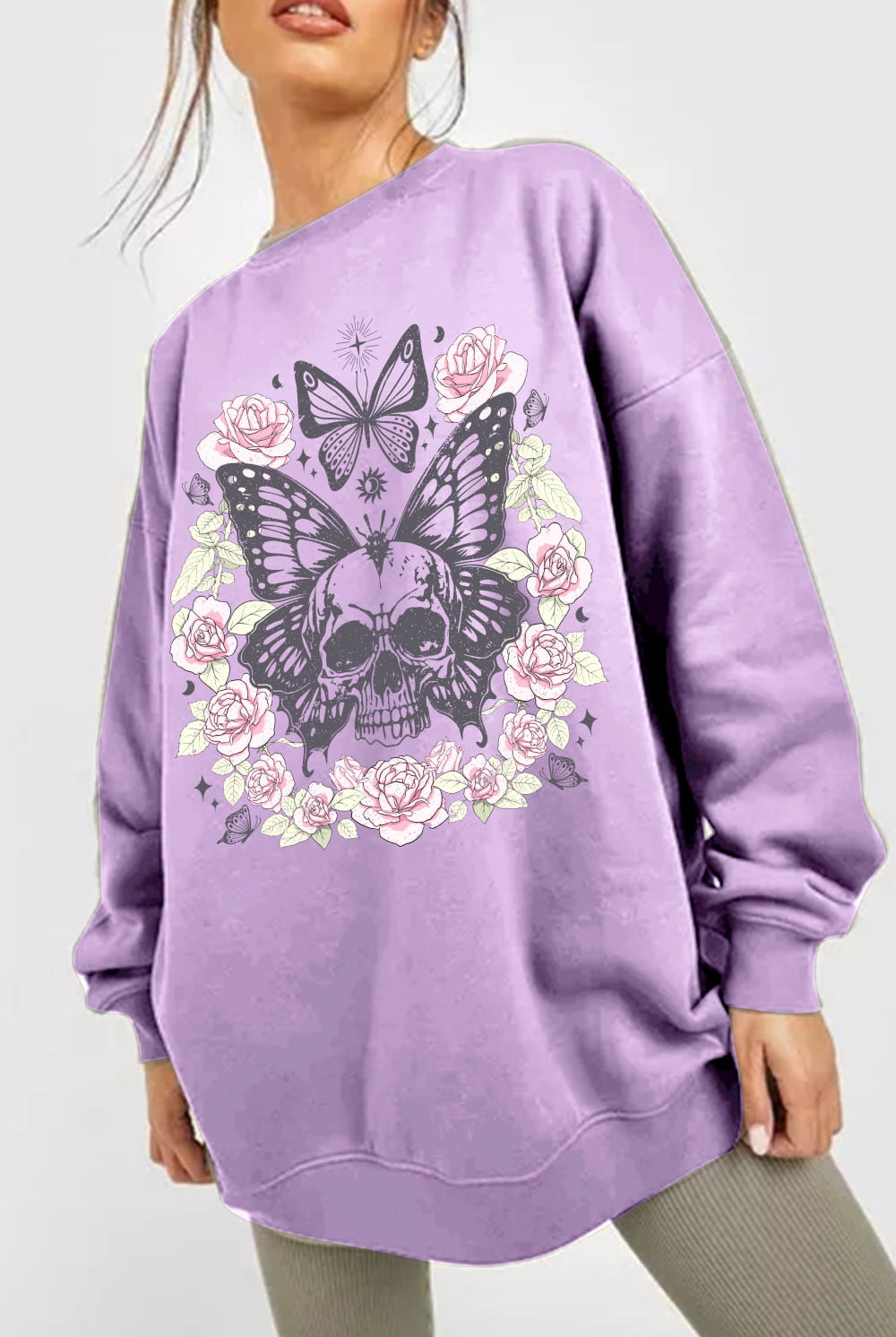 Thistle Simply Love Simply Love Full Size Skull Butterfly Graphic Sweatshirt Sweatshirts