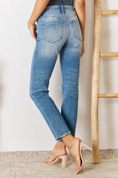 Gray Kancan High Rise Distressed Slim Straight Jeans Denim