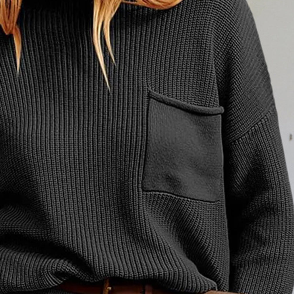 Dark Slate Gray Rib-Knit Dropped Shoulder Sweater