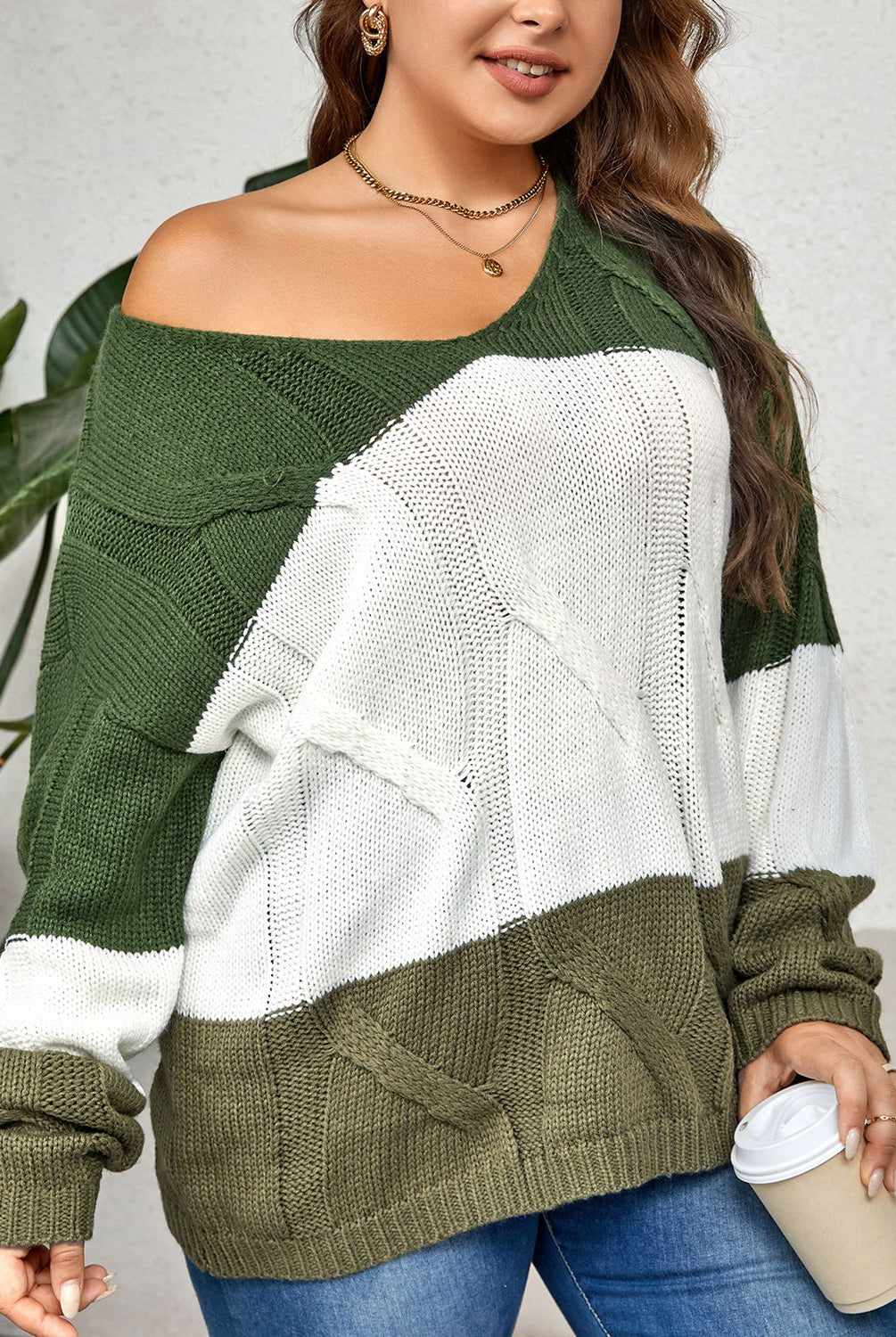 Light Gray Velvet Crush Plus Size Color Block Long Sleeve Sweater Plus Size Tops