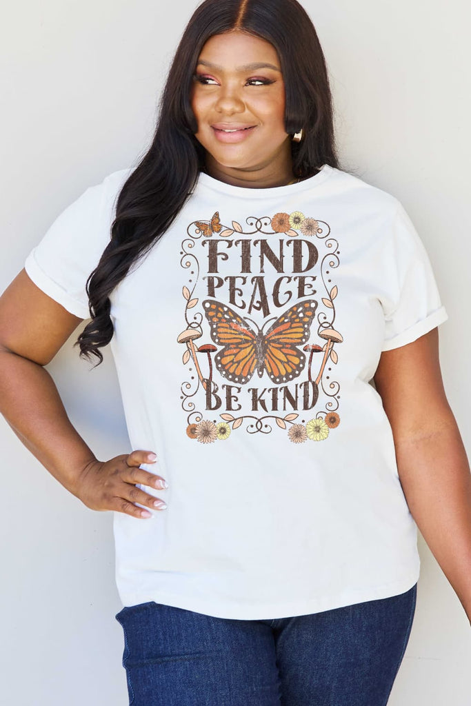 Light Gray Simply Love Full Size FIND PEACE BE KIND Graphic Cotton T-Shirt Graphic Tees