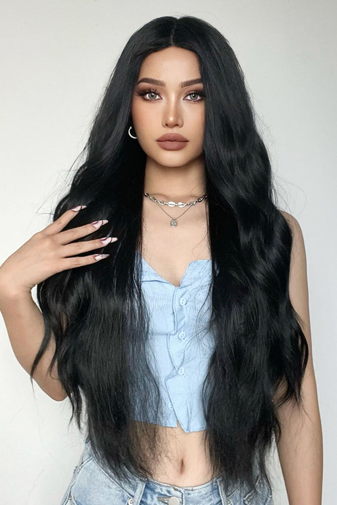 Black Sittin Pretty Full Machine Long Wave Synthetic Wigs 28'' Hair