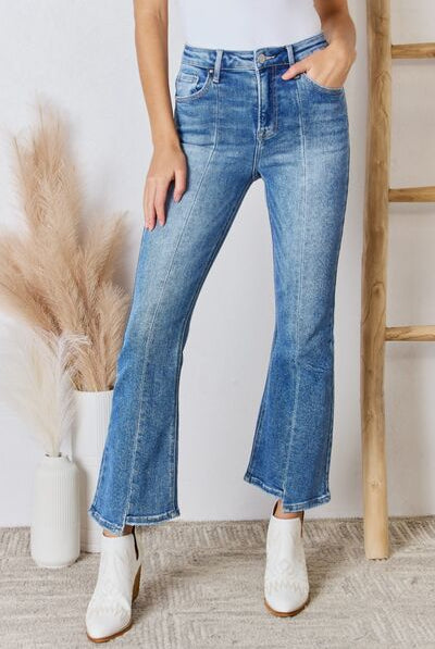 Gray RISEN Full Size High Rise Ankle Flare Jeans Denim