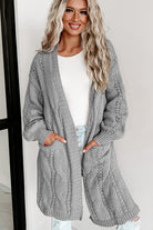 Gray Cable-Knit Dropped Shoulder Cardigan Clothing
