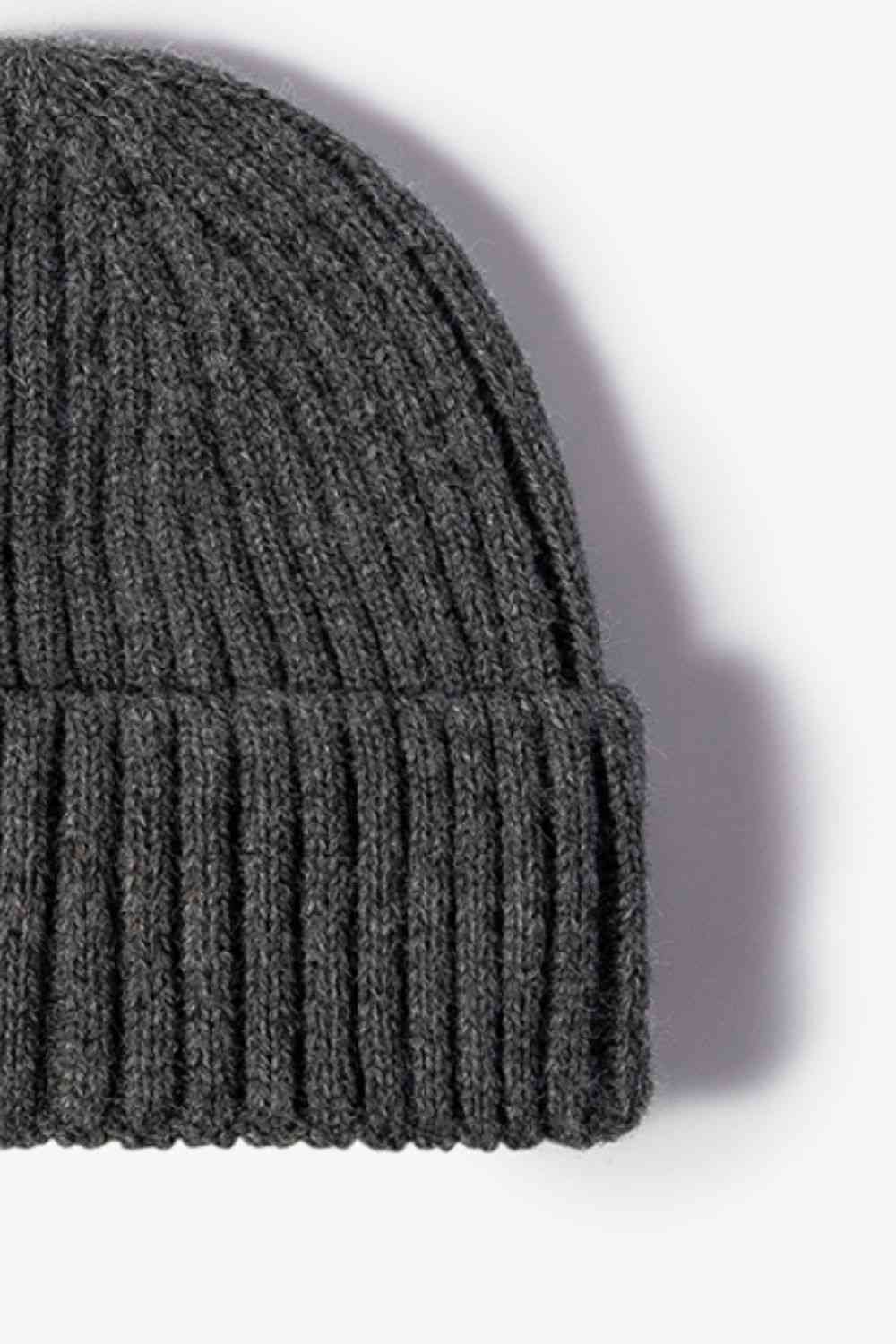 White Smoke Rib-Knit Cuff Beanie Winter Accessories