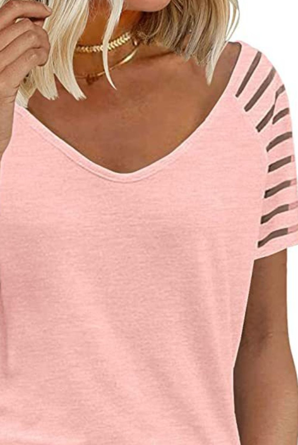 Light Pink V-Neck Raglan Sleeve Tee Tops