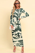 Bisque Printed Backless Long Sleeve Maxi Dress Clothes