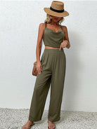 Light Gray Hustle & Heart Crisscross Back Cropped Top and Pants Set Outfit Sets