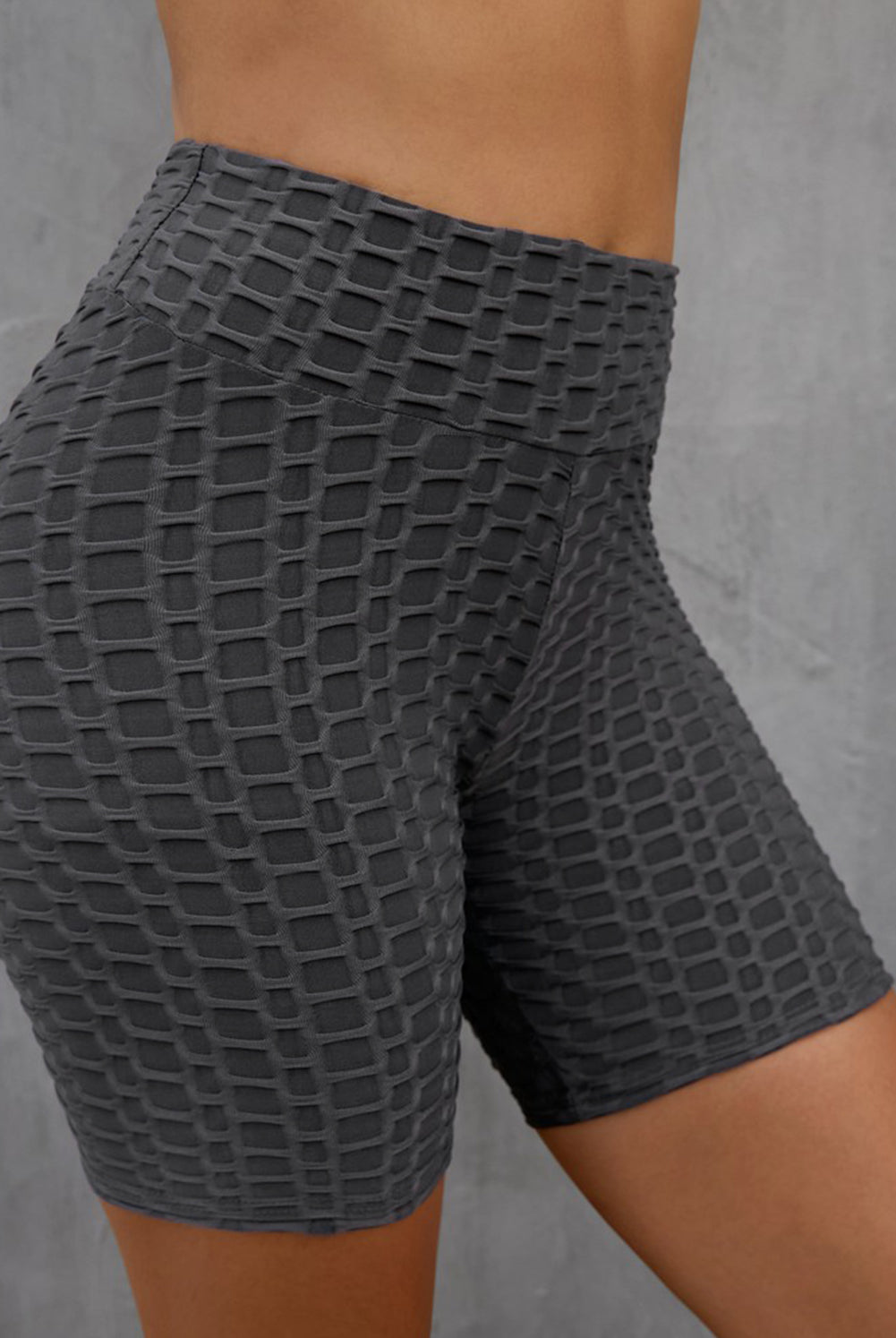 Dark Slate Gray Textured High Waisted Biker Shorts activewear