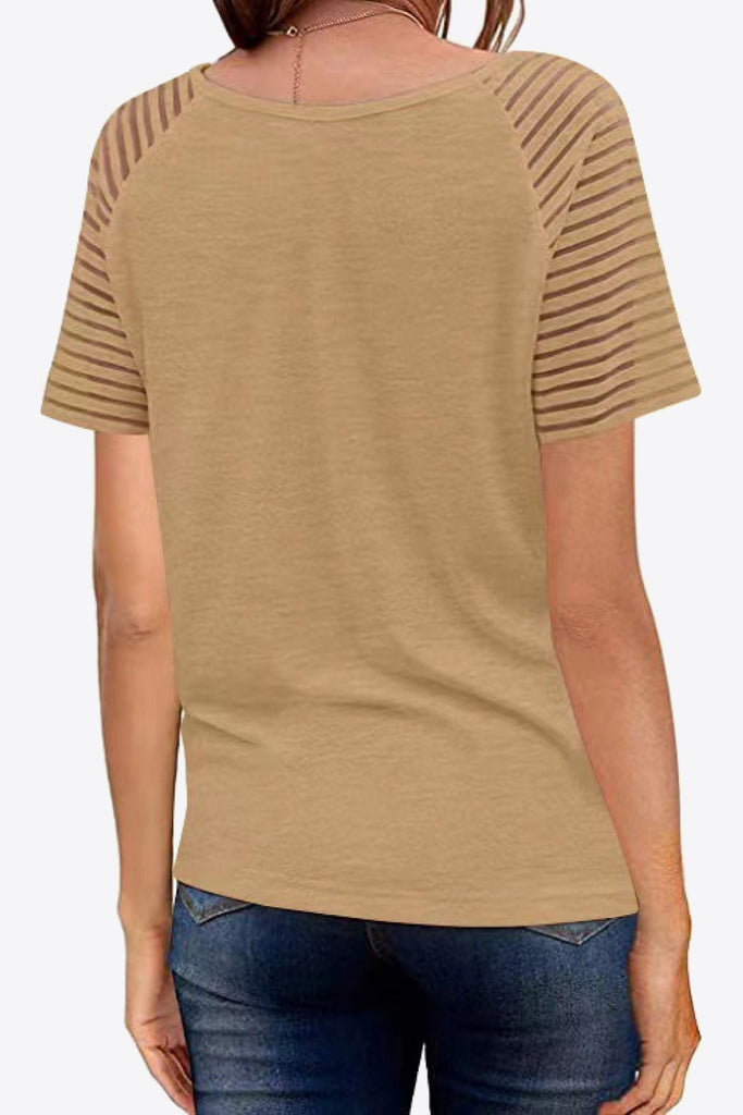 Rosy Brown V-Neck Raglan Sleeve Tee Tops