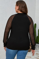 Dark Slate Gray Plus Size Round Neck Long Sleeve Blouse Clothing