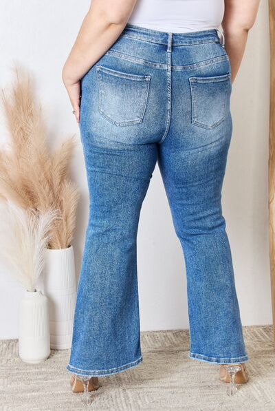 Gray RISEN Full Size High Rise Ankle Flare Jeans Denim
