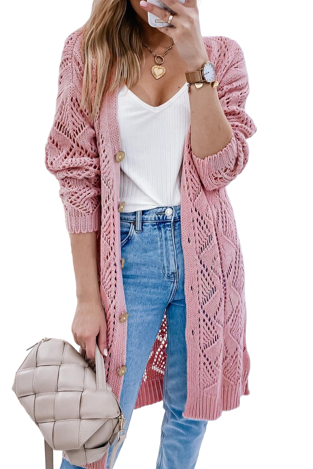 Rosy Brown Slaying V-Neck Long Sleeve Cardigan Cardigan