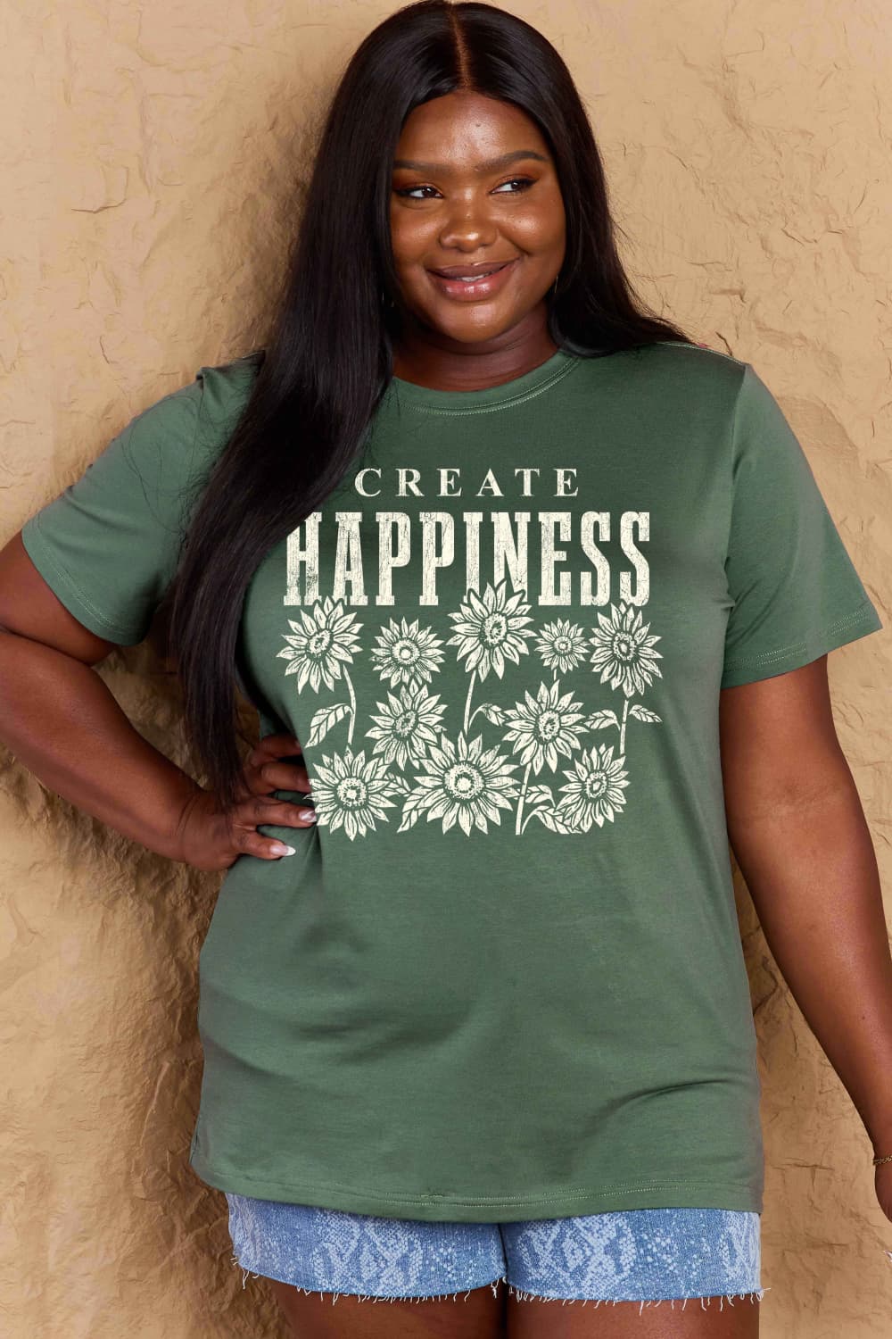 Dark Slate Gray Simply Love Full Size CREATE HAPPINESS Graphic Cotton T-Shirt Graphic Tees
