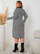 Gray Plus Size Houndstooth Long Sleeve Slit Dress Plus Size Clothes