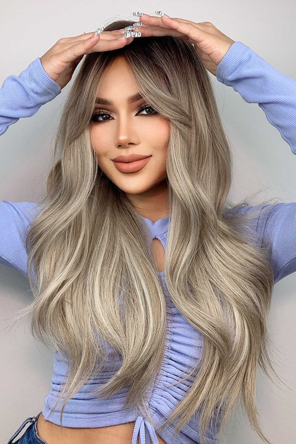 Dark Gray Full Machine Long Wave Wigs 26'' Wigs