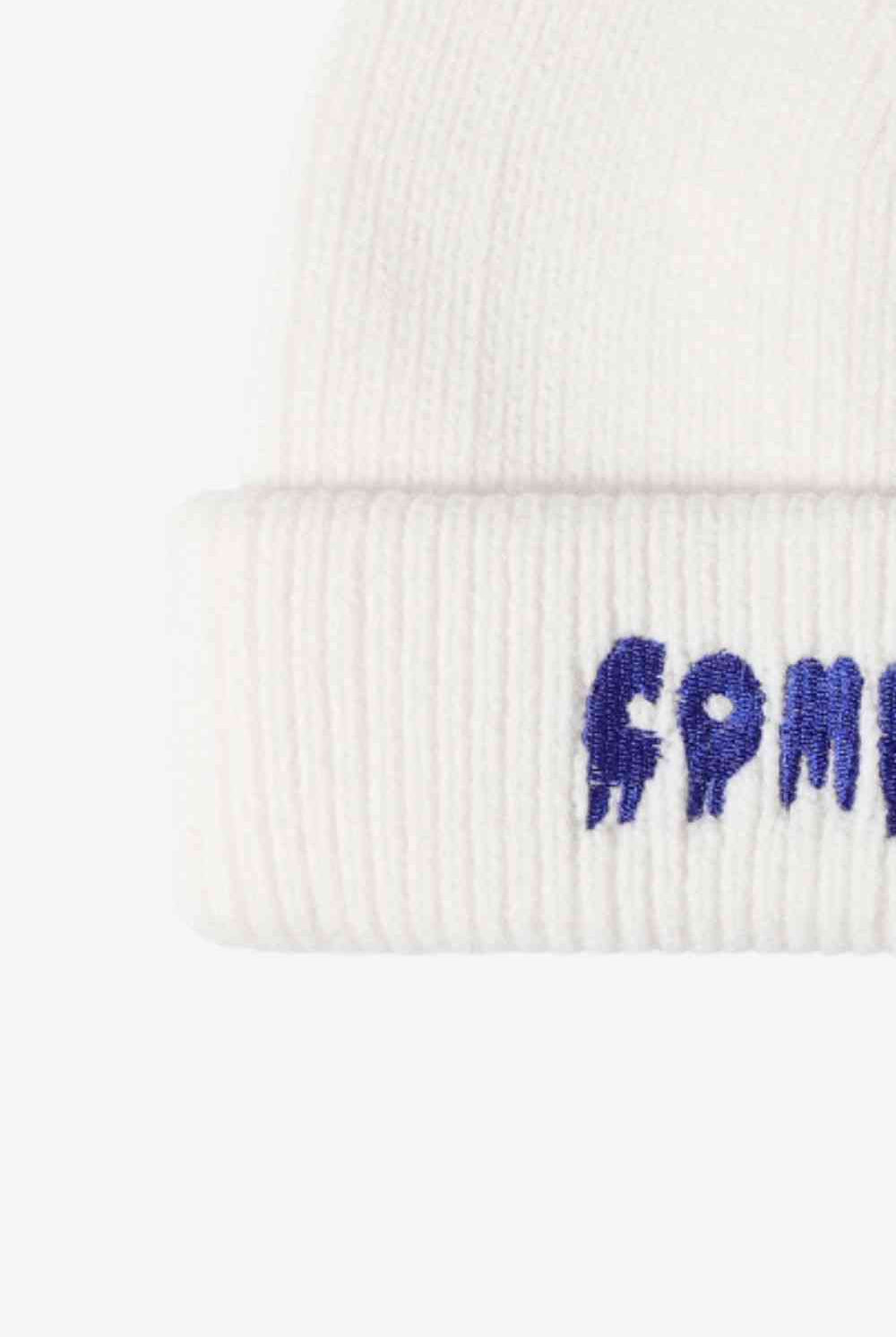 White Smoke COME ON Embroidered Cuff Knit Beanie Winter Accessories