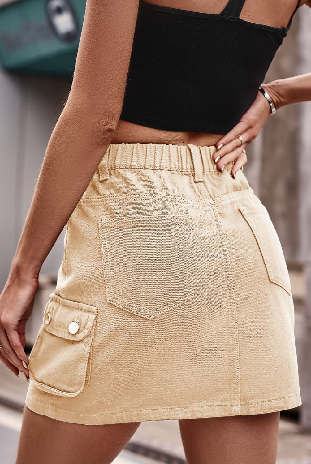 Rosy Brown Denim Mini Skirt with Pockets Denim