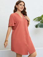 Light Gray You Are My Sunshine Plus Size Buttoned Notched Neck Shift Dress Casual Dresses