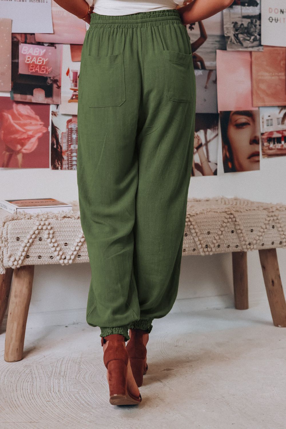 Rosy Brown Tied Long Joggers with Pockets Clothing