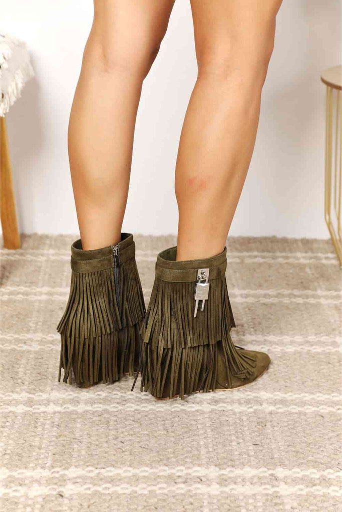 Light Gray Legend Women's Tassel Wedge Heel Ankle Booties Gifts