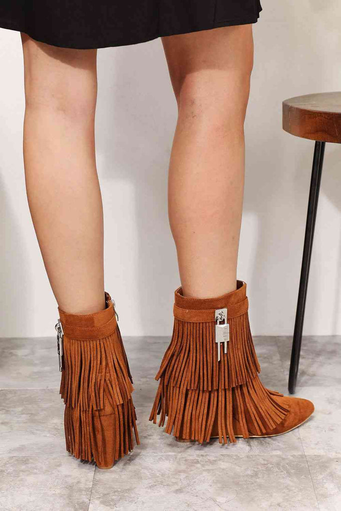 Gray Legend Women's Tassel Wedge Heel Ankle Booties Shoes