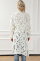 Light Gray Openwork Open Front Dropped Shoulder Cardigan