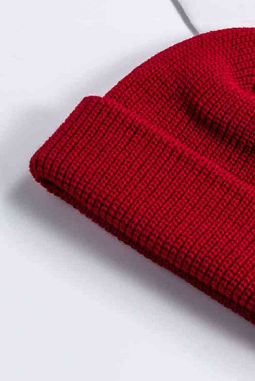 Dark Red Cozy Rib-Knit Cuff Beanie Winter Accessories