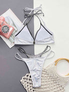 Light Gray Faux Layered Halter Neck Two-Piece Bikini Set Holiday