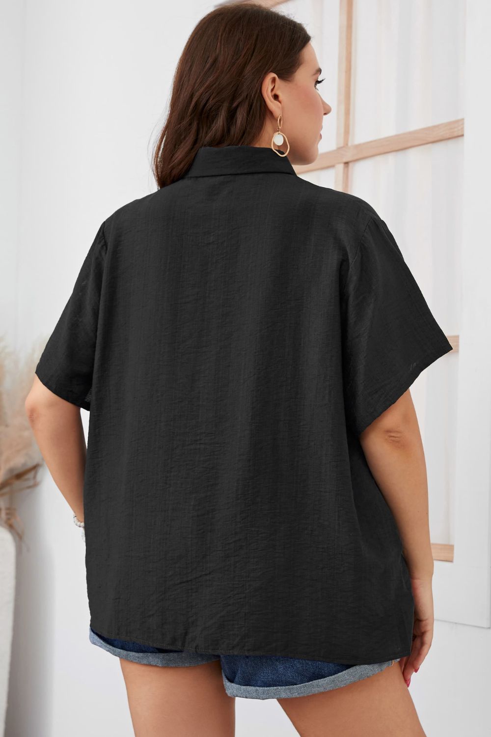 Dark Slate Gray Plus Size Printed Flutter Sleeve Shirt Tops