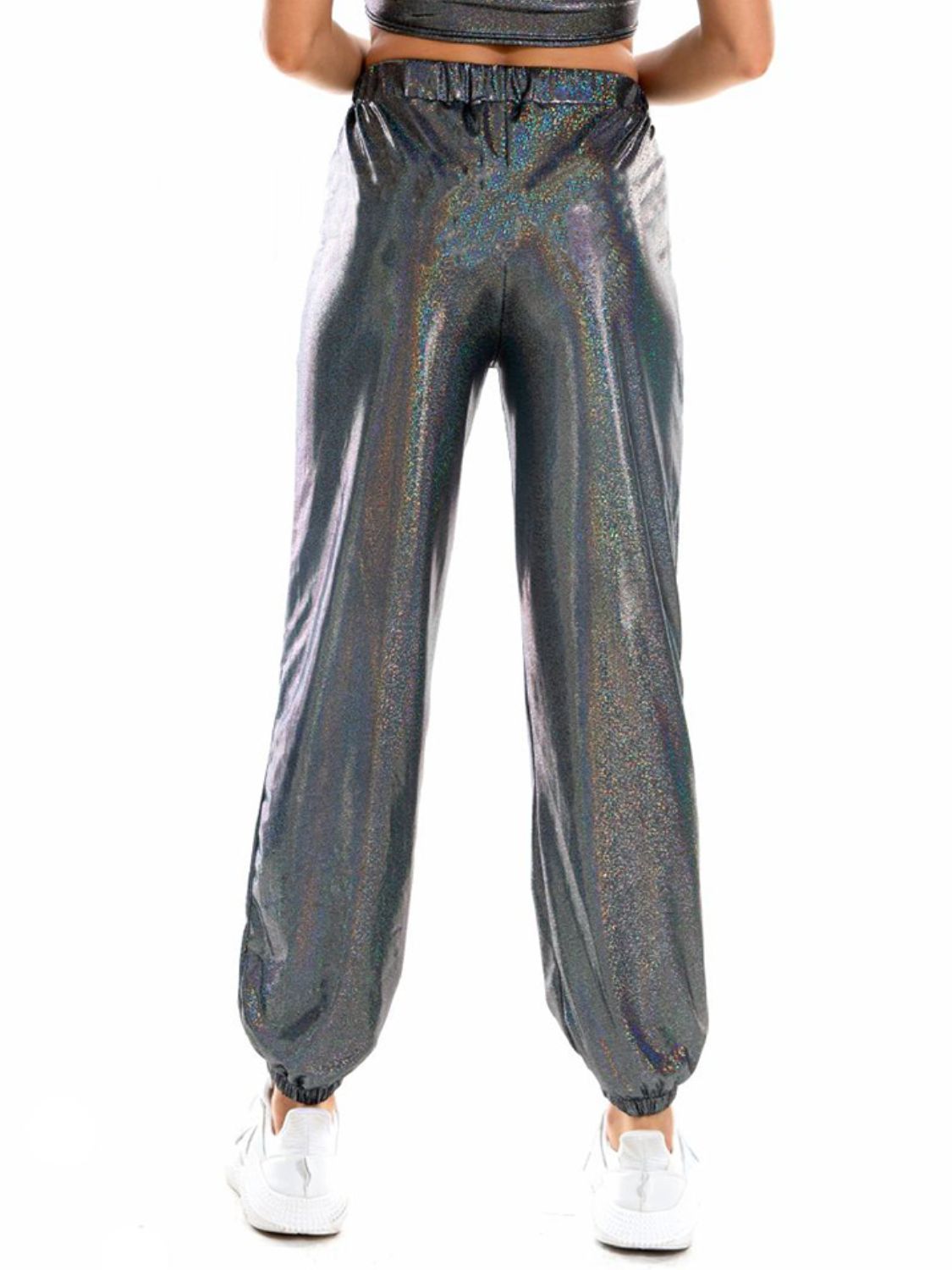 Dim Gray Golden Days Glitter Elastic Waist Pants with Pockets Pants