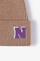 Light Gray Letter N Patch Cuffed Knit Beanie Winter Accessories