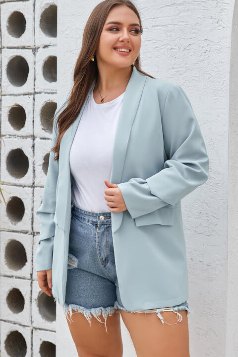 Gray Plus Size Shawl Collar Long Sleeve Blazer Plus Size Clothes