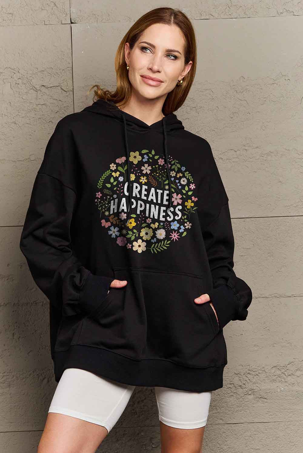 Rosy Brown Simply Love Simply Love Full Size CREATE HAPPINESS Graphic Hoodie Sweatshirts