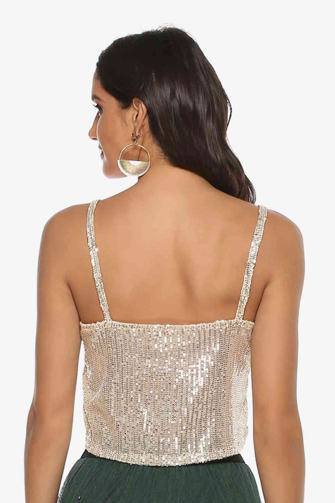 Light Gray Sequin Cropped Cami Holiday