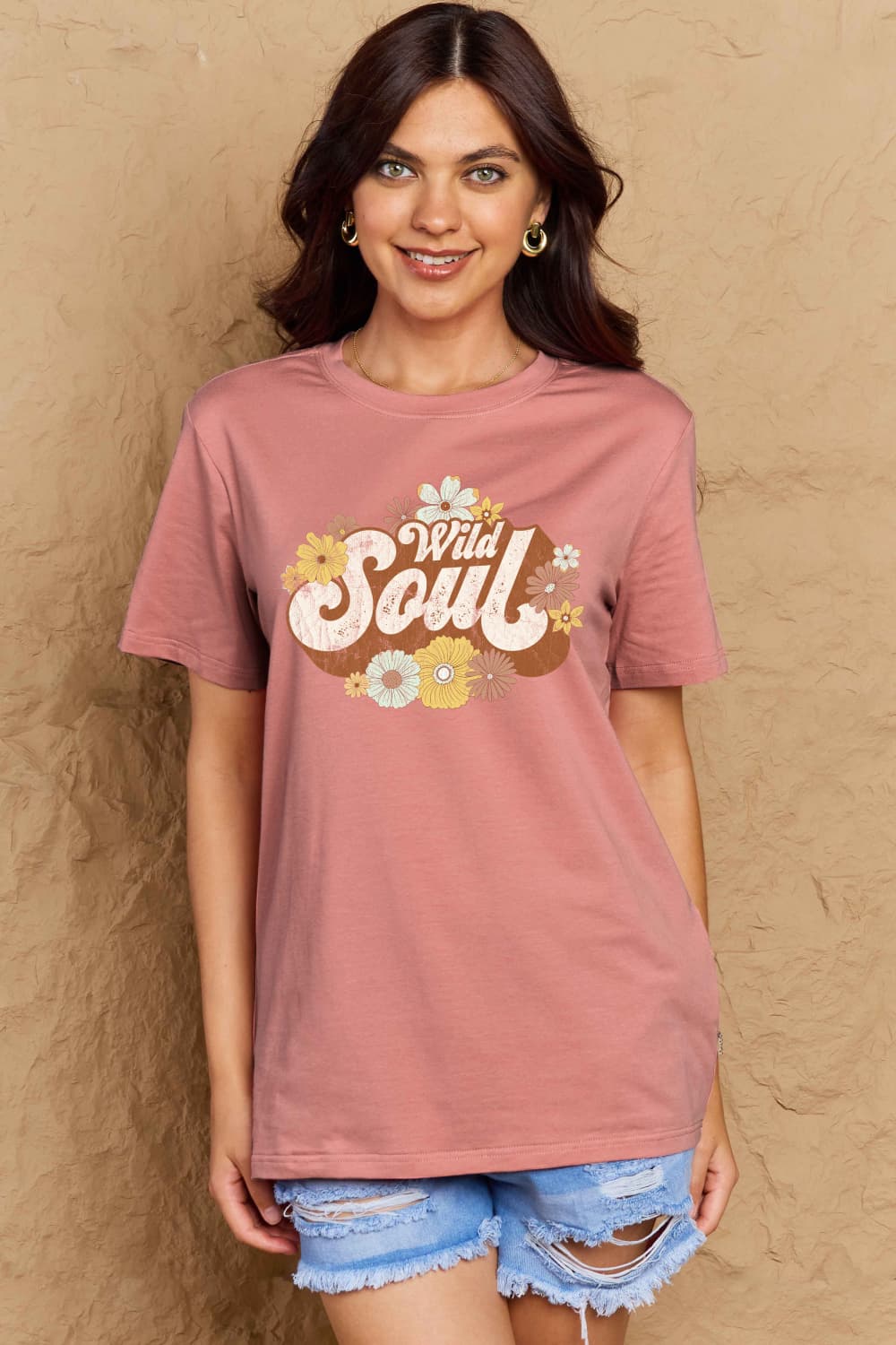 Rosy Brown Simply Love Full Size WILD SOUL Graphic Cotton T-Shirt Graphic Tees