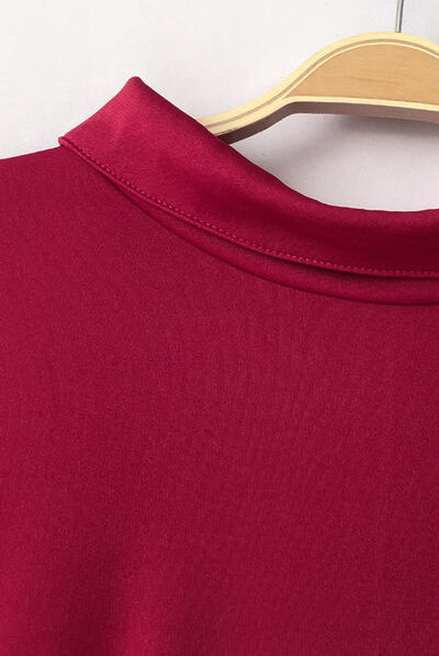 Brown Mock Neck Tie-Waist Half Sleeve Jumpsuit Clothes