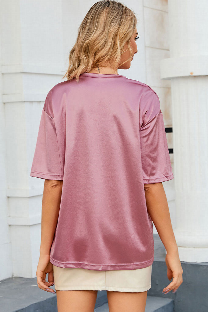 Gray Round Neck Dropped Shoulder Top Tops