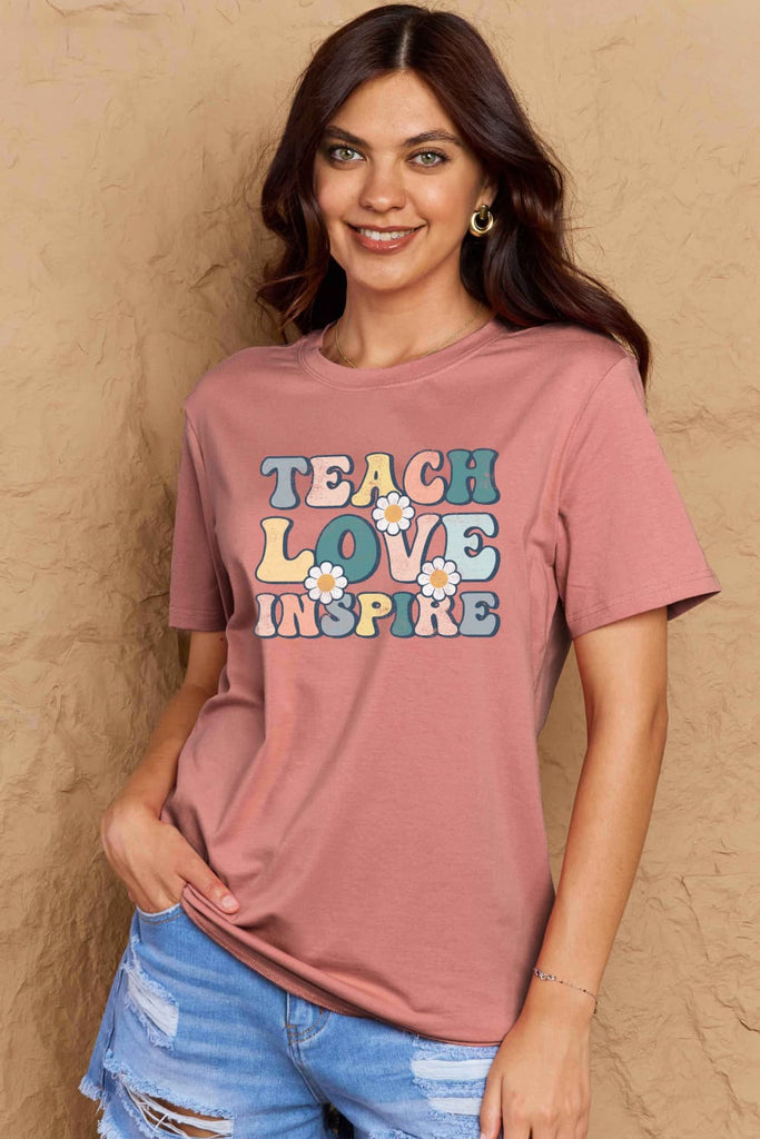 Rosy Brown TEACH LOVE INSPIRE Graphic Cotton T-Shirt Graphic Tees