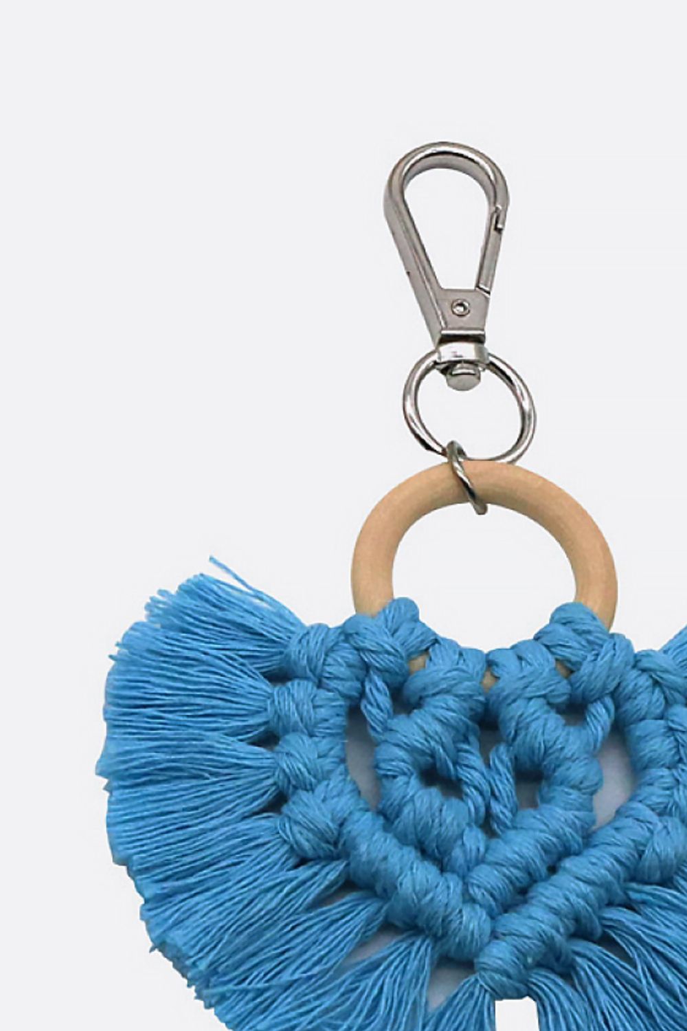 Steel Blue Assorted 4-Pack Heart-Shaped Macrame Fringe Keychain Key Chains