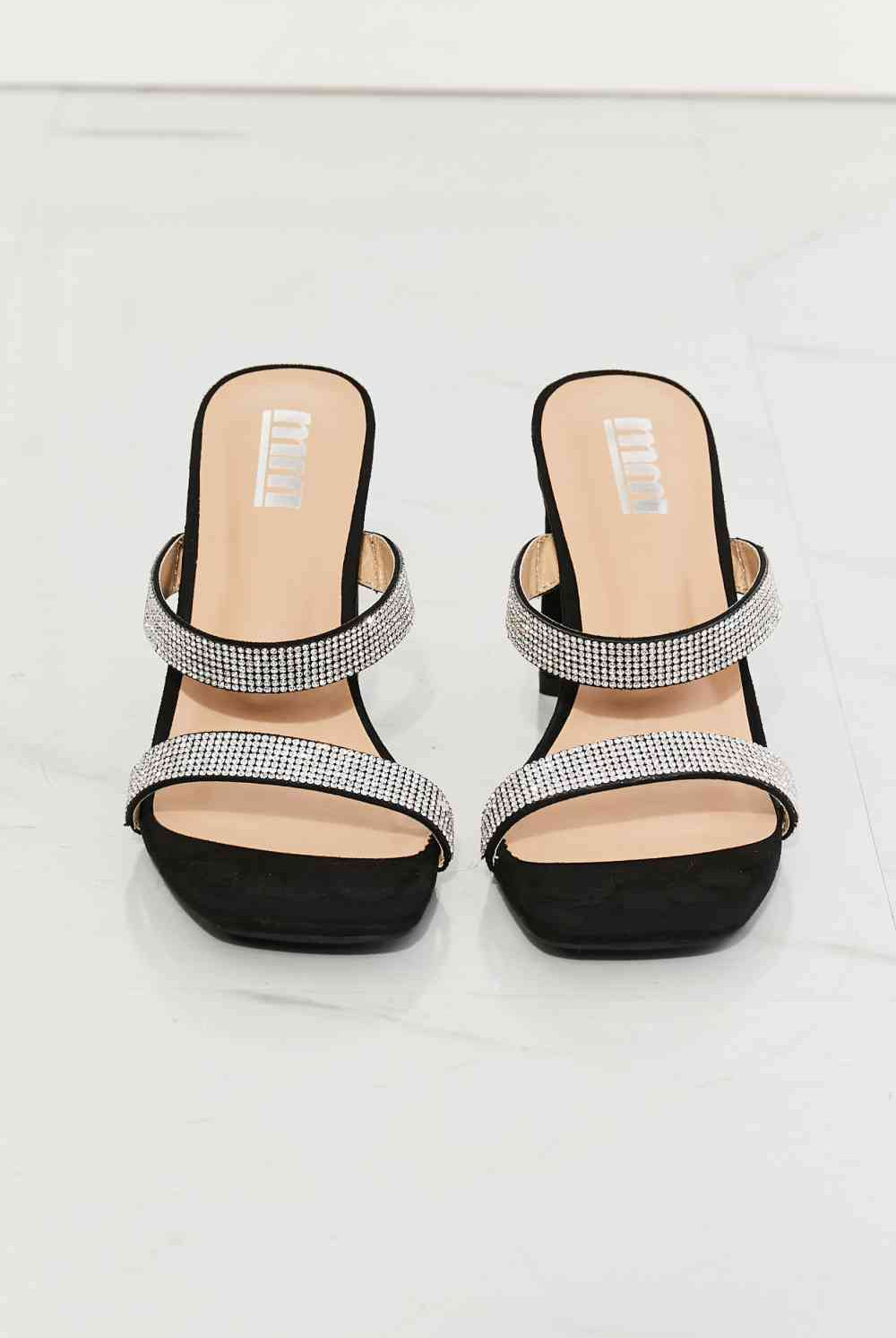 Light Gray MMShoes Leave A Little Sparkle Rhinestone Block Heel Sandal in Black Shoes