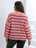 Light Gray Plus Size Striped Dropped Shoulder Sweater Clothing