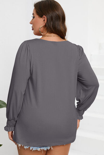 Dim Gray Plus Size Square Neck Lantern Sleeve T-Shirt Plus Size Clothing