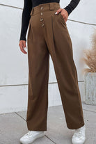 Gray It's Never Too Late Button-Fly Pleated Waist Wide Leg Pants with Pockets Pants